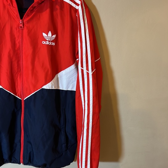 Adidas unisex size small windbreaker retro red white blue trademark 3 Stripe Y2K - Picture 3 of 16